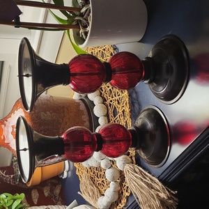 Vintage red glass candle holders